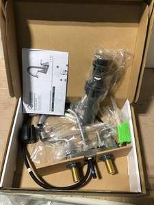 lot 61 image: 4-in Centerset 2-Handle bathroom faucet with plastic push pop up in Brushed Nickel in good condition