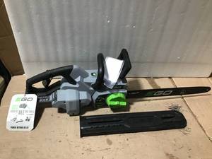 lot 63 image: 16 in. 56-Volt Lithium-Ion Cordless Electric Chainsaw,  by EGO in good condition TOOL ONLY BSTTERY AND CHARGER ARE NOT INCLUDE