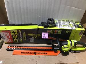 lot 71 image: ONE Lithium 22 in. 18-Volt Lithium-Ion Cordless Hedge Trimmer - 1.5 Ah Battery and Charger Included in good condition