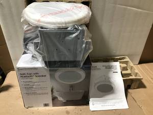 Decorative White 80 CFM Ceiling Mount Bluetooth Stereo Speaker Bathroom Exhaust Fan with LED Light in good condition
