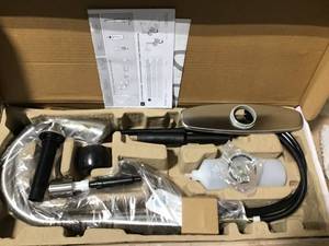 Pasadena Single-Handle Pull-Down Sprayer Kitchen Faucet with Soap Dispenser in Stainless Steel by Pfister in good condition