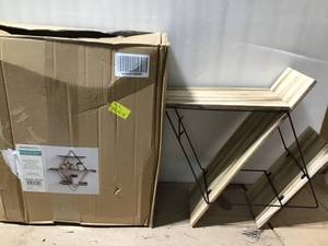 Greenco Geometric Diamond Shaped 3 Tier Mounted Floating, Home Decor, Metal Wire and Rustic Wood Wall Storage Shelves in good condition