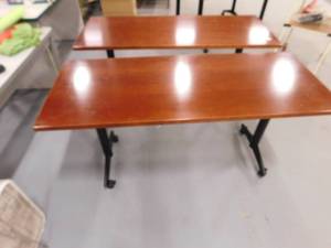 2 - Wood Finished Rolling Tables - 60 x 24 x 29(h)