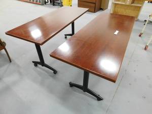 2 - Wood Finished Rolling Tables - 60 x 24 x 29(h)