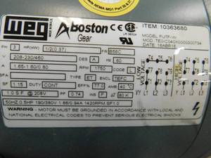 New Boston 3 Phaser .5 HP Electric Motor with Gear Box