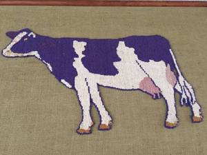 lot 91 image: Cute Embroidered Framed Cow on Burlap
