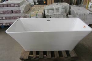 lot 68 image: 67 in. Acrylic Center Drain Rectangle Flat Bottom Freestanding Bathtub in White (TubDrain Only)