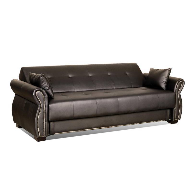 lot 400 image: Serta Ainsley Java Convertible Sofa, Might be missing nuts to anchor the armrests and throw pillows. - Small Tear on Front LH Corner