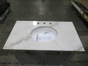 lot 202 image: Home Decorators Collection Sadie 38 in. W x 21.5 in. D Vanity in Dove Grey with Marble Vanity Top MD-V1833