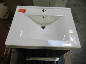 lot 207 image: Home Decorators Collection Cedarton 24 in. W x 18 in. D Vanity in Midnight Blue with Ceramic Vanity Top in White with White Sink Cedarton 24MB
