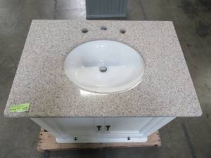 lot 209 image: Home Decorators Collection Newport 31 in. W x 21.50 in. D Bath Vanity with Granite Vanity Top in Champagne with White Basin 9085-VS31L-DW