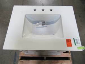 lot 211 image: Home Decorators Collection Orillia 30 in. W x 22 in. D Vanity in Greige with Marble Vanity Top in White with White Sink Orillia 30G