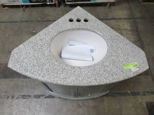 lot 212 image: Home Decorators Collection Hamilton 31 in. W x 23 in. D Corner Bath Vanity in Grey with Granite Vanity Top in Grey with White Sink 10809-CS30H-GR