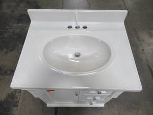lot 221 image: Home Decorators Collection Naples 24 in. W Bath Vanity Cabinet and Top in White with Right Hand Drawers NAWA2418D