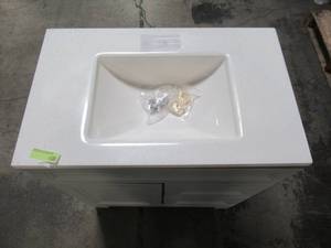 lot 222 image: Home Decorators Collection Sedgewood 30-12 in. W Bath Vanity in Dove Gray with Solid Surface Technology Vanity Top in Arctic with White Sink PPLNKDVR30D