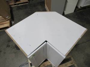 lot 223 image: Hampton Bay Designer Series Melvern Assembled 36x34.5x20.25 in. EZ Reach Corner Base Kitchen Cabinet in White BEZ36-MLWH