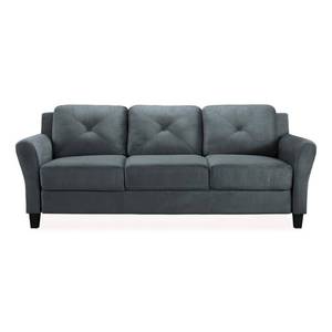 lot 100 image: Lifestyle Solutions Harvard Microfiber Sofa with Rolled Arms in GreyBlue, CCHRFKS3M26DGRA - Rip In Front Right Cushion