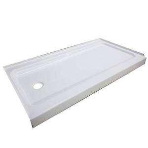lot 417 image: Bootz ShowerCast Plus 60 in. x 32 in. x 4 in. Single Threshold Shower Base with Left Hand Drain in White, 010-1101-00.