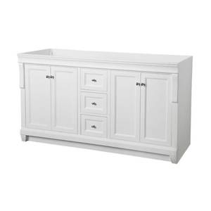 lot 420 image: Home Decorators Collection Naples 60 in. W x 21-34 in. D Bath Vanity Cabinet Only in White, NAWA6021D. - Slight Crack RH Back Side.