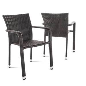 lot 433 image: (2) Noble House Dover Multi-Brown Stackable Wicker Outdoor Dining Chairs, 20194