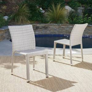 lot 436 image: (2) Noble House Dover Chateau Grey Stackable Aluminum Outdoor Armless Dining Chairs, 42226 - Slight Cut on Front RH Leg On One Chair.