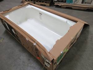 lot 404 image: Bootz Industries Aloha 60 x 30 x 14 14 Right Drain Rectangular Alcove Soaking Bathtub in White, Enamel Chip Top Middle Opposite Overflow