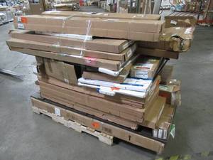 lot 412 image: WHOLESALE MIXED PALLET OF MISCELLANEOUS INDOOROUTDOOR WINDOW TREATMENT - BLINDS AND SHUTTERS AND MORE
