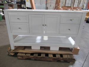 lot 413 image: Home Decorators Collection Gazette 60 x 22 x 34 Tall. Bath Vanity Cabinet Only in White for Center Bowl Design GAWA6022D1