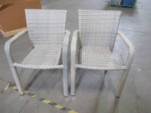 lot 435 image: (2) Noble House Dover Chateau Grey Stackable Wicker Outdoor Dining Chairs, 20196