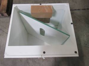 lot 302 image: Roswell Tuscany 24 in. Vanity in White with Tempered Glass Vanity Top in Aqua 845024P-WH-WGN