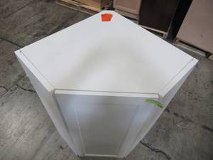 lot 304 image: Hampton Bay Cambridge Shaker Assembled 23.64x42x11.75 in. Corner Wall Cabinet with 1 Soft Close Door in White CM2442C-WH
