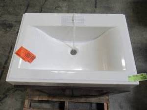 lot 305 image: Glacier Bay Shaila 24.5 in. W Bath Vanity in Gray Oak with Cultured Marble Vanity Top in White with White Sink PPSOFGOK24