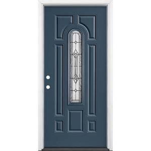 lot 632 image: Masonite 36 in. x 80 in. Providence Center Arch Night Tide Right-Hand Inswing Painted Steel Prehung Front Door with Brickmold, 30766
