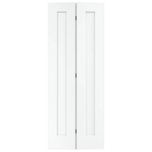 lot 633 image: Jeld-wen 32 in. x 80 in. Madison White Painted Smooth Molded Composite MDF Closet Bi-fold Door - Slab Only, no track.