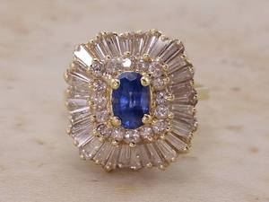 lot 2 image: Stunning Sapphire and Diamond Ballerina Statement Ring in 14k Yellow Gold $14,500 Pre-owned Retail