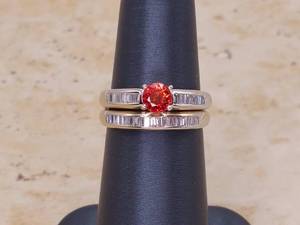 lot 11 image: Rare and Unique Natural Orange Sapphire and Diamond Estate Ring Set in 18k White Gold $5250 Retail