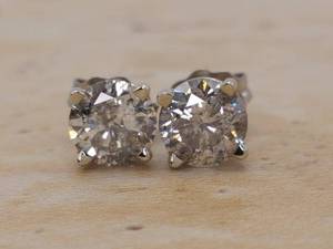 lot 14 image: 1.06 Carat Salt and Pepper Diamond Estate Studs in 14k White Gold $2450 Retail