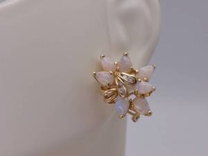 lot 21 image: Beautiful Opal and Diamond Cluster Estate Earrings in 14k Yellow Gold $2100 Retail