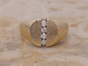 lot 24 image: Fine Diamond Channel Set Estate Ring in Burnished 14k Yellow Gold $1850 Retail