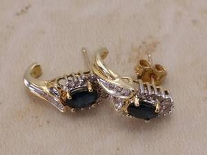 lot 32 image: Classy Natural Sapphire and Diamond Halo Earrings in Yellow Gold $1850 Retail