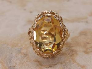 lot 34 image: 12 Carat Citrine Estate Ring in a Fancy 14k Yellow Gold $3200 Retail