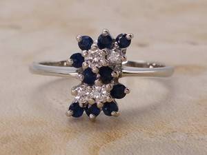 lot 38 image: Lovely Natural Sapphire and Diamond Cluster Estate Ring in 14k White Gold $1550 Retail