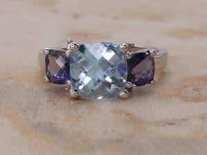 lot 47 image: Gorgeous Topaz and Iolite Estate Ring in 14k White Gold $1850 Retail