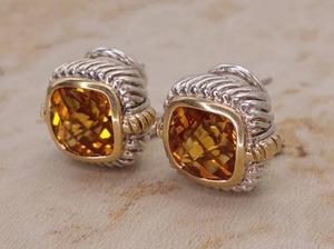lot 49 image: David Yurman Styled Citrine Cable Earrings in 18k and Sterling Silver $1850 Retail