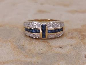 lot 50 image: Natural Sapphire and Diamond Estate Ribbon Ring in 14k Yellow Gold $1750 Retail
