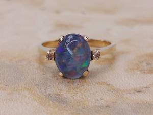 lot 56 image: Ladies 3 Carat Opal and Diamond Estate Ring in White Gold