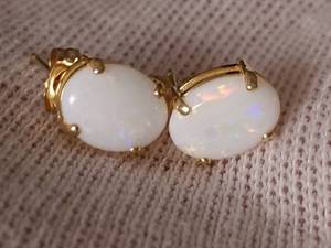 lot 59 image: 3 Carat Opal Estate Earrings in 14k Yellow Gold