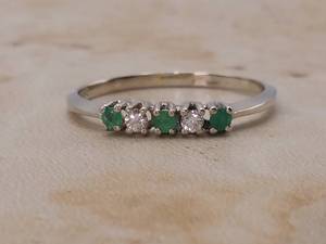 lot 61 image: Emerald and Diamond Estate Band in 14k White Gold