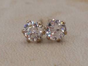 lot 63 image: 12 Carat CZ Stud Estate Earrings in 10k Yellow Gold