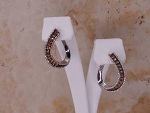 lot 64 image: Fancy Chocolate and White Diamond Estate Hoop Earrings
